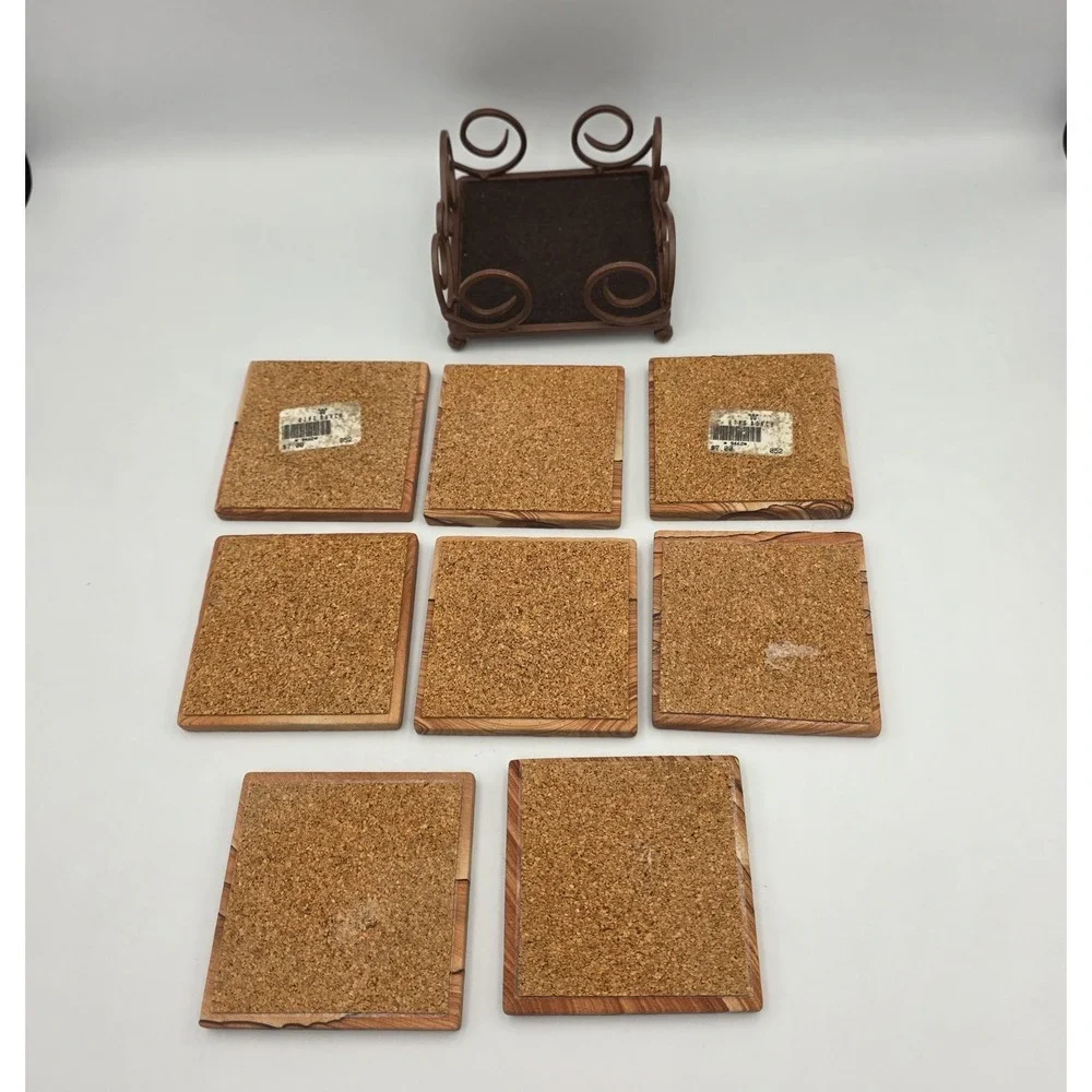 King Ranch Engraved Sanded Tile Coaster Set with Holder Western Horses Texas 9pc
